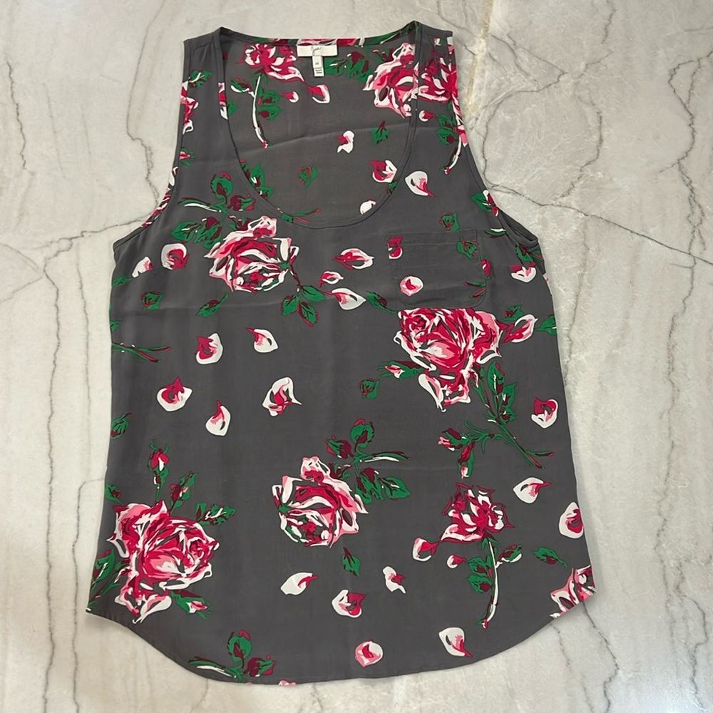 Joie Silk Gray and Floral Tank Top